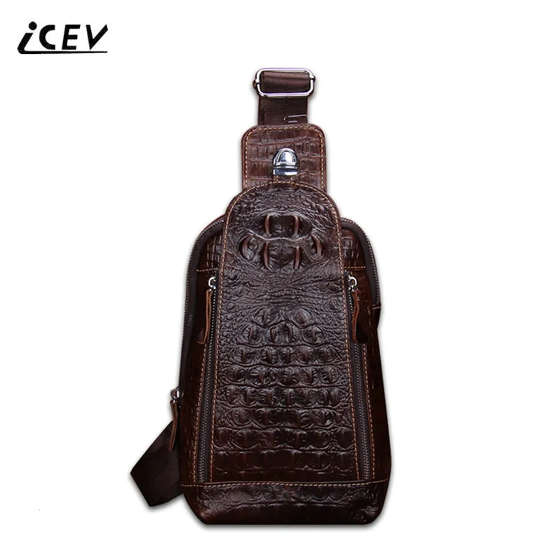 

ICEV European Fashion Men Messenger Bags Alligator High Quality Genuine Leather Bags Women Leather Chest Crossbody Bags for Men