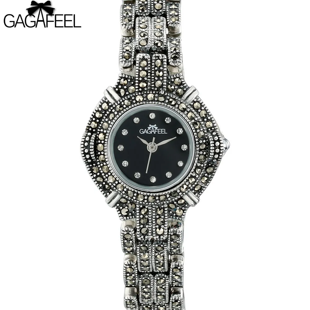 

GAGEFEEL 100% 925 Sterling Silver Watch Hours Clock for Women Female Elegant Thail Silver Watches Woman's Quartz Wristwatch