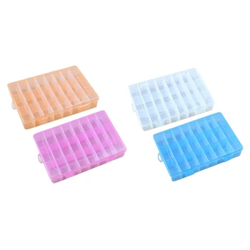 

Plastic Storage Box(24 Compartments) Jewelry Earring Tool Containers (4 Colors, Transparent-Blue-Orange-Pink)