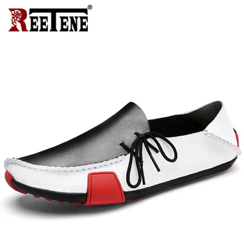

REETENE 2018 New Mens Loafers Moccasins Mens Shoes Casual For Driving High Quality Leather Men Leather Shoes Big Size 38-47