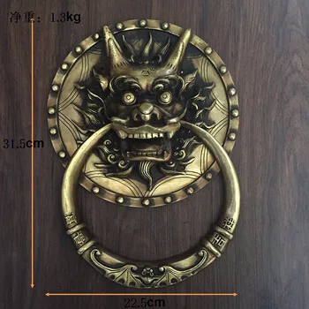 

Chinese antique copper solid wood door Shoutou door pull handle door handle door leading Retro