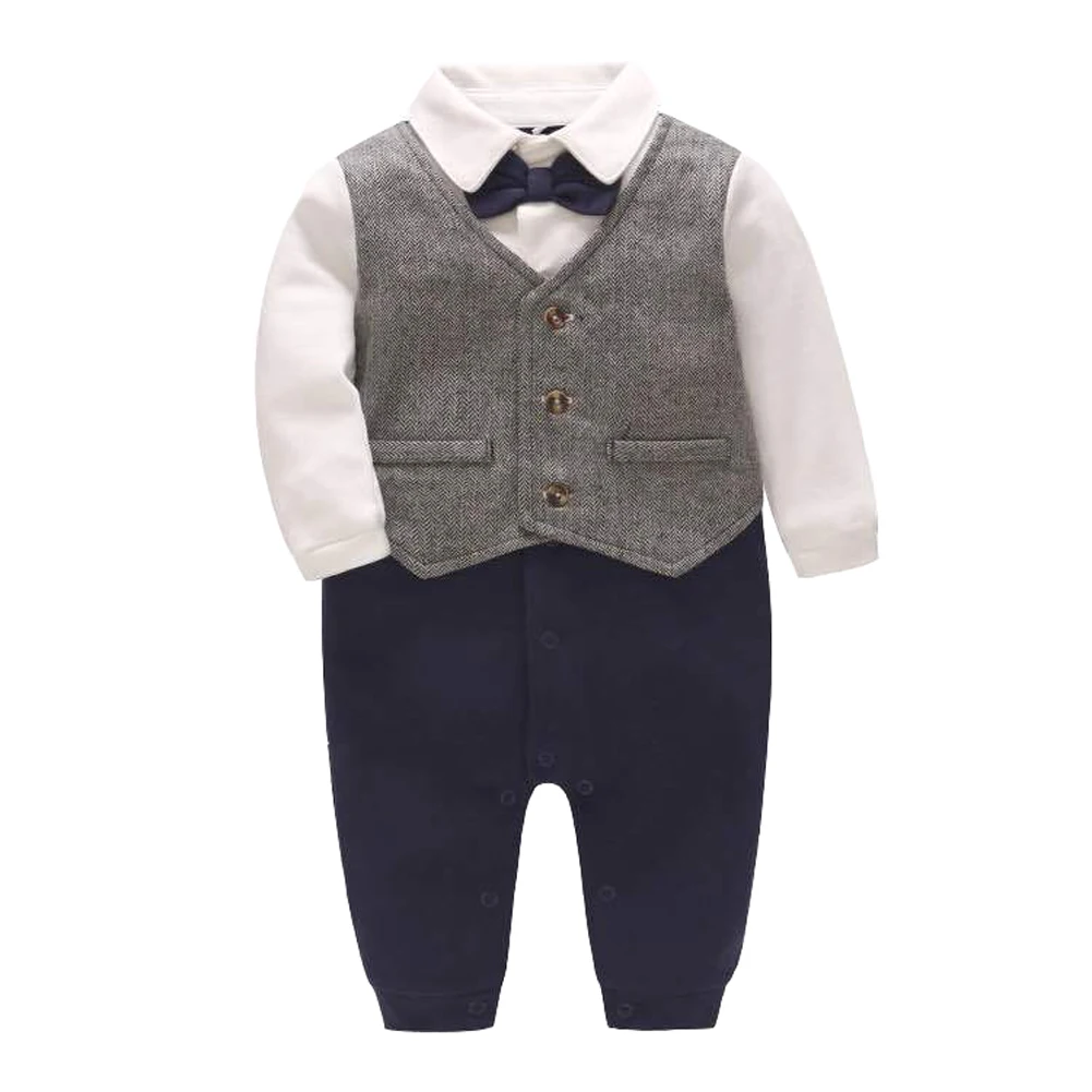

Newborn Baby Boy Onesie Rompers Suits Gentleman Formal Outfits With Bowtie