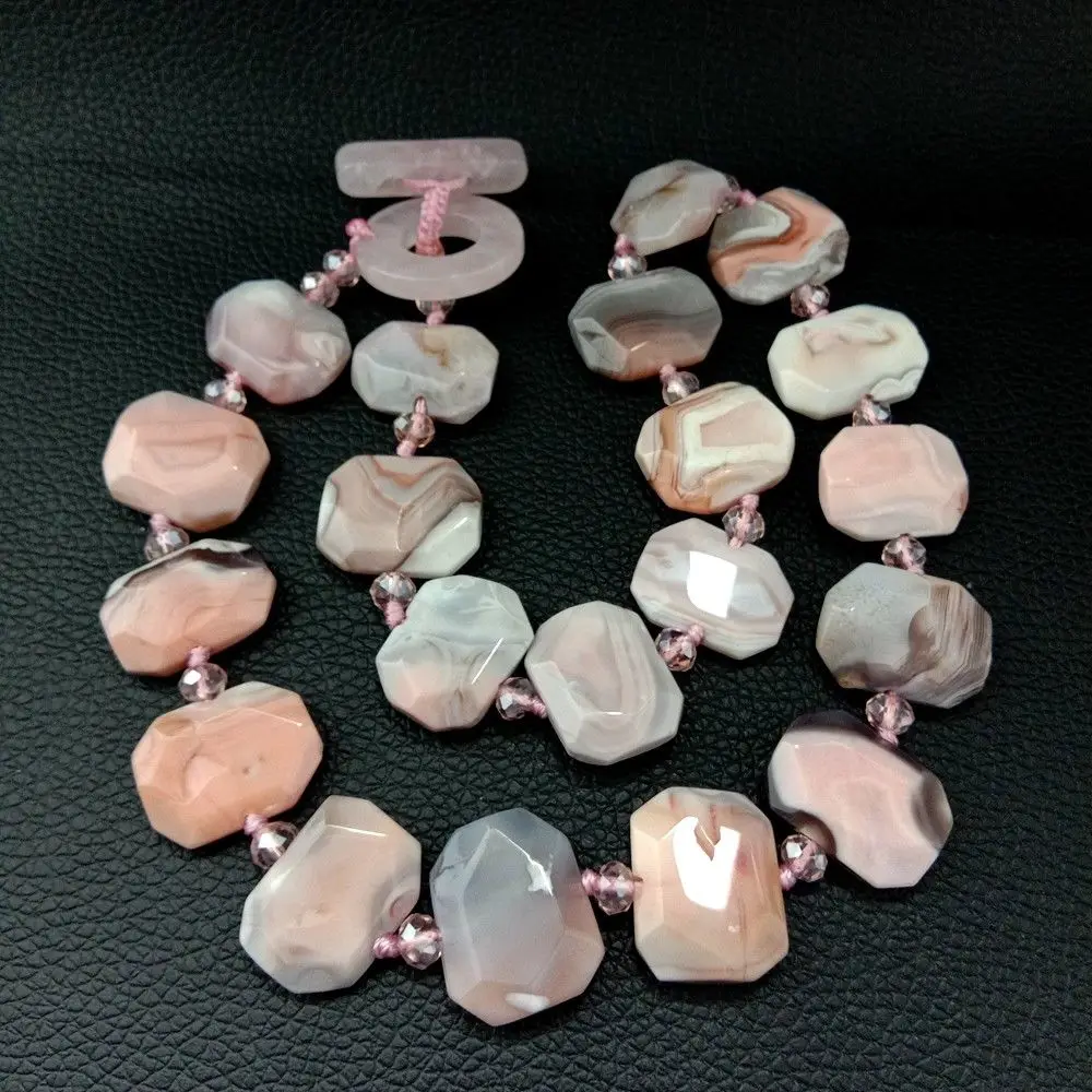 

19'' Natural Chunky Faceted Pink Botswana Agate Rectangular Necklace