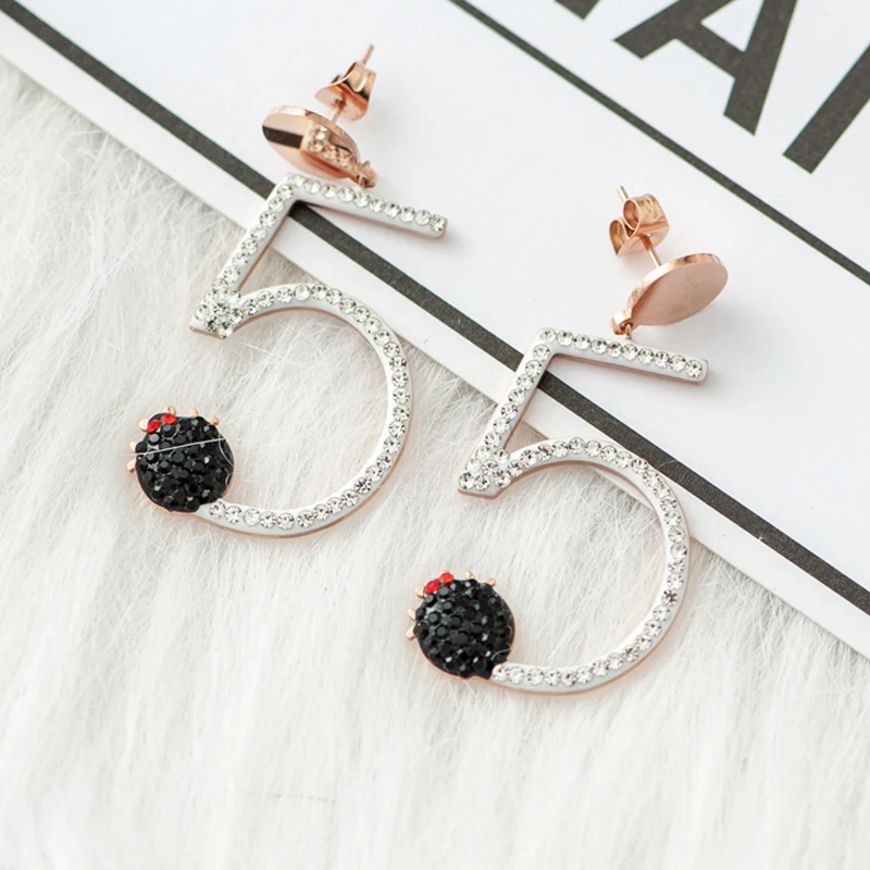 

Luxury AAA Cubic Zirconia NO 5 Earrings for Women Titanium Steel Long Drop Letter Earings Fashion Brand Jewelry kolczyki Z062