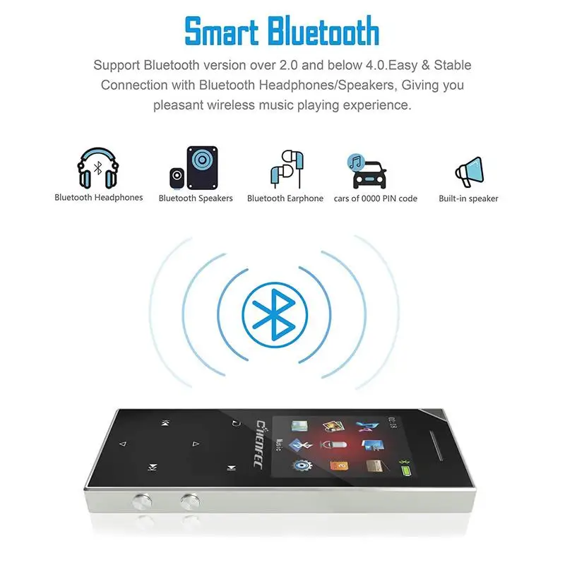 Портативный MP3-плеер bluetooth 4,0 и динамик 1.8in экран металлический bady HIFI музыкальный плеер с fm-радио, запись, TF карта