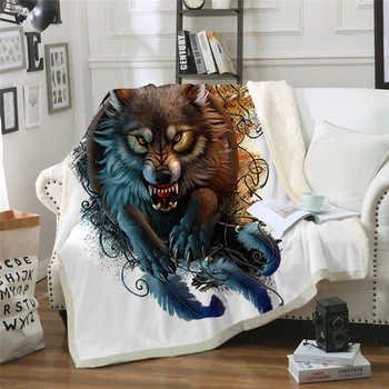 

Fierce Wolf 3D Print Sherpa Blanket Couch Quilt Cover Travel Children Bedding Outlet Velvet Plush Throw Fleece Blanket Bedspread