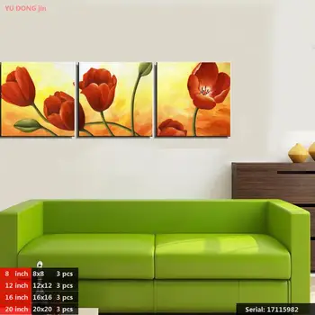 

3 PIECES MODERN ABSTRACT HUGE WALL ART OIL PAINTING ON CANVAS PRINT FOR THE COLORFUL RED ROSE FLOWERS No FRAME17115982