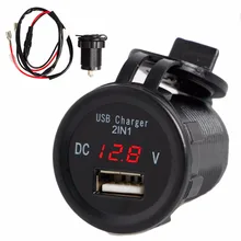 Impermeabile 2.1A Auto Moto 2in1 Porta USB Del Caricatore Del Telefono + Led voltmetro Auto Interni di Ricarica Della Batteria Unità di Forma Rotonda