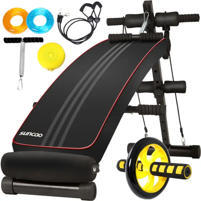 Cheap Household multifunctional Adjustable Decline Sit up Bench Ab Crunch Board with resistance band foam padding metal frame