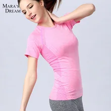 Женская спортивная эластичная футболка, мятая, Америка, впитывает заднюю часть, дышащая, впитывает влагу, Йога, быстросохнущая, с коротким рукавом