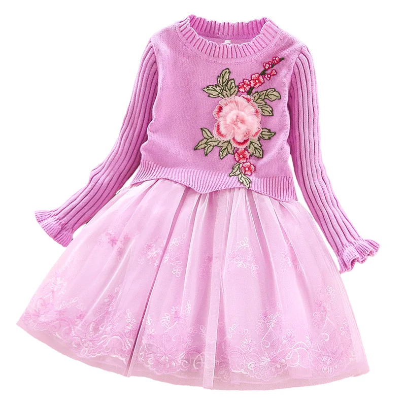 

Girls Sweater Dress New Autumn Winter Korean Version Flower Big Girls Sweater Dress Stars Long Sleeve Children Skirt
