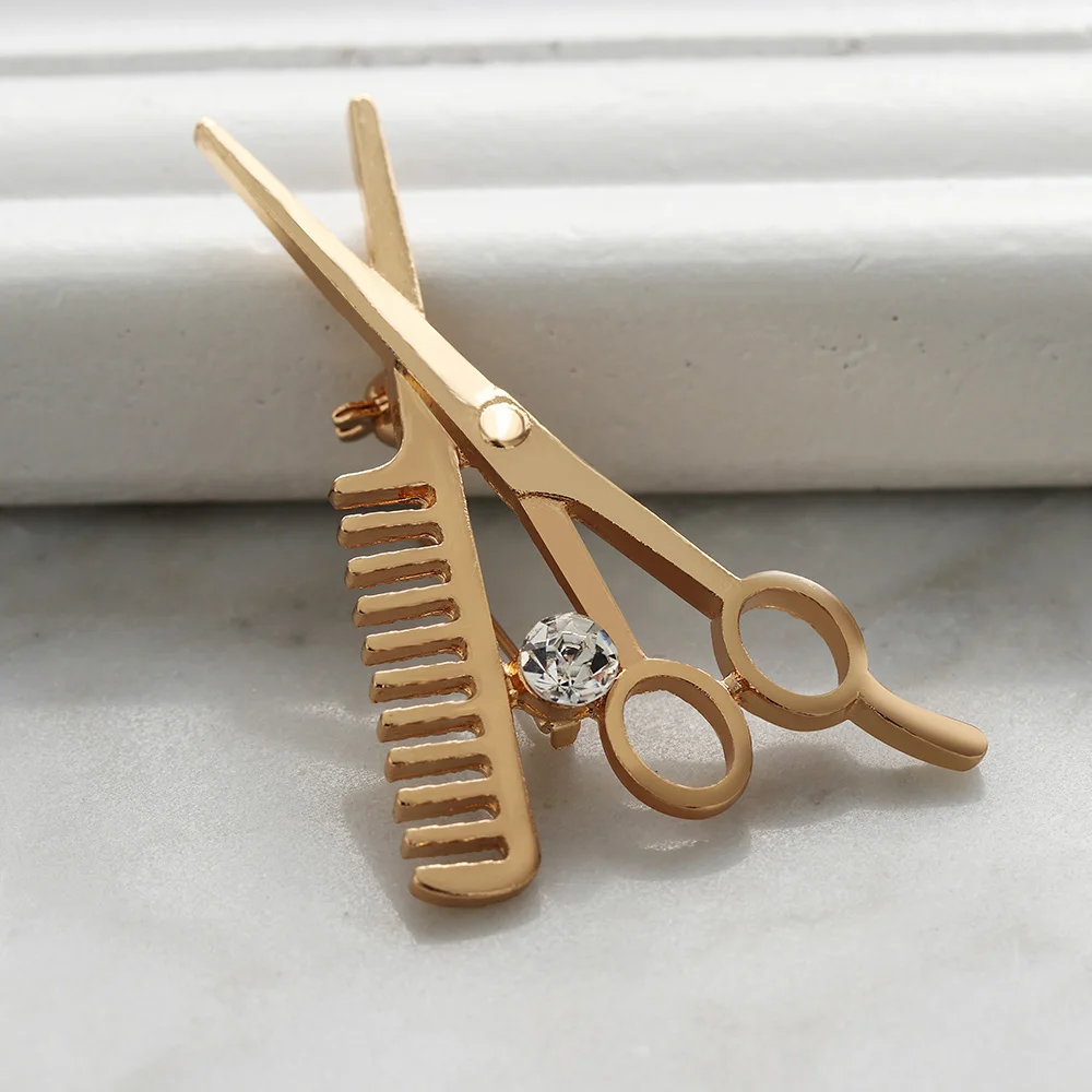 

1Pc Charming Women Gold/Silver Rhinestone Crystal Scissors Comb Brooches Pin Suit Corsage Pins Decoration Accessories Jewelry