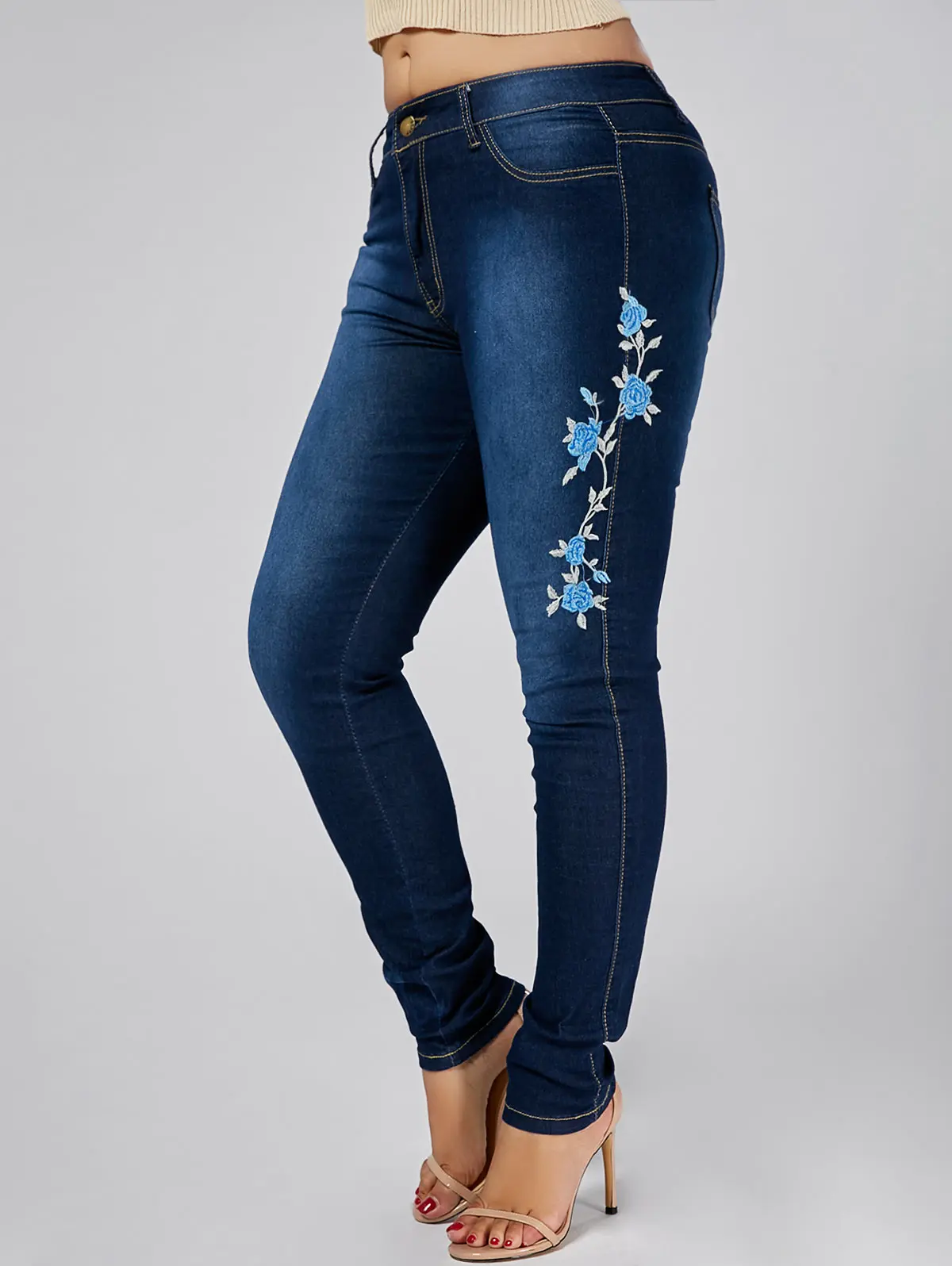 Wipalo Plus Size 5XL Plus Size Embroidered Jeans Women