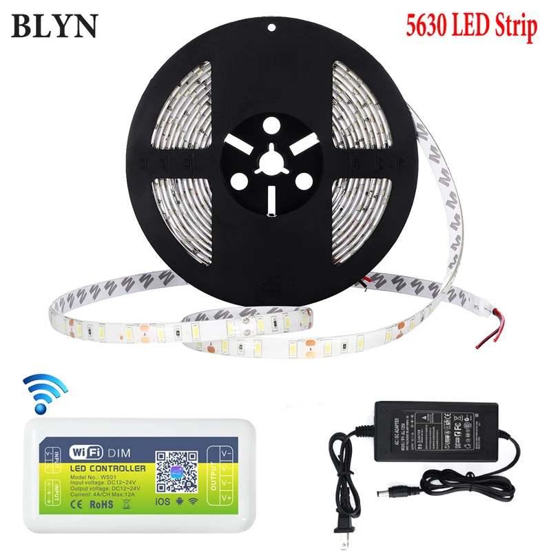 

BLYN 5730 5730 Super Bright LED Strip Waterproof 5M WIFI Dimmer Controller Warm White Pure White LED Strips 12V 5A Power Supply