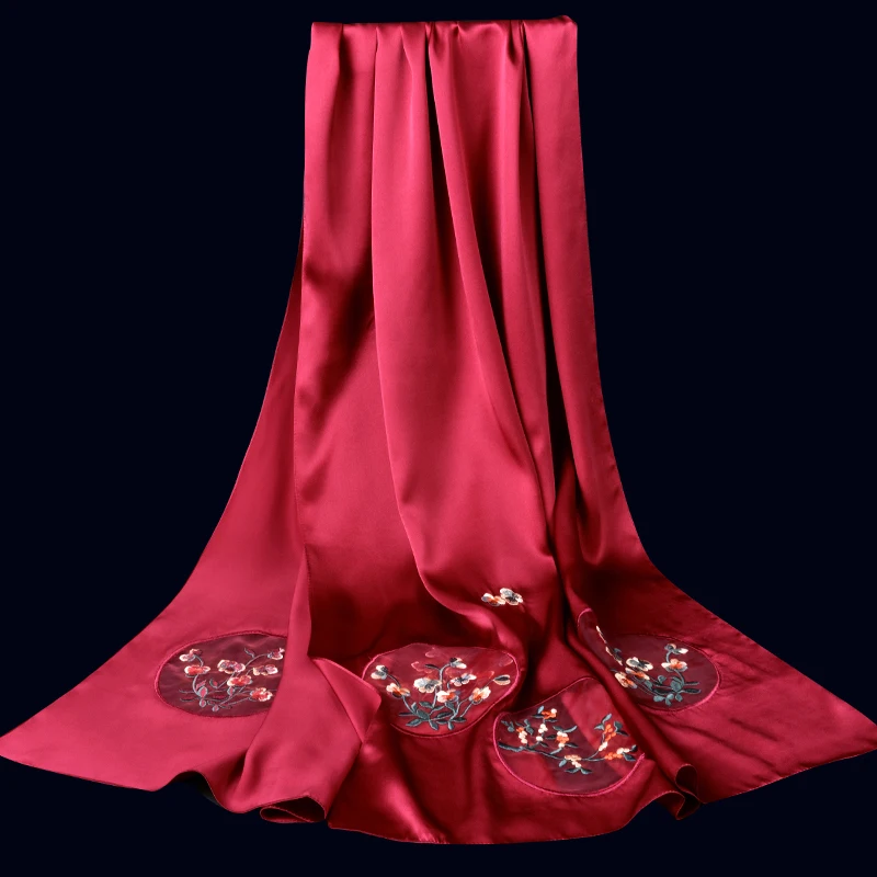 

Chinese Hand Embroidery Real Silk Shawls Wraps Women 100% Pure Natural Silk Shawl For Party Solid Luxury Silk Scarf