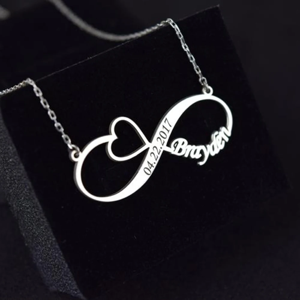 FYW Lover Personalized Infinity Name Necklace Custom Date &amp Heart Necklaces With Anniversary For Gift | Украшения и аксессуары