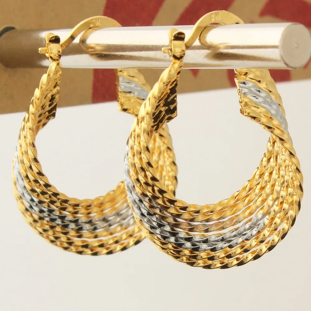 

Hot Sale Fashion Women . Gold /Silver Plated Chic Stripe Hoop Earrings Jewelry Wholesale Free shipping