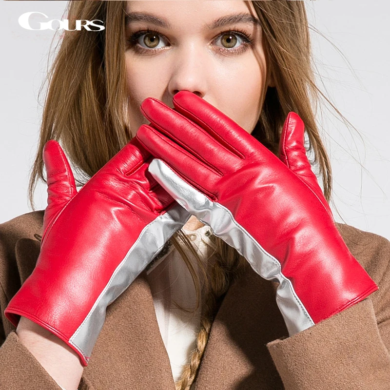 Gours Fall and Winter Women Genuine Leather Gloves 2017 New Fashion