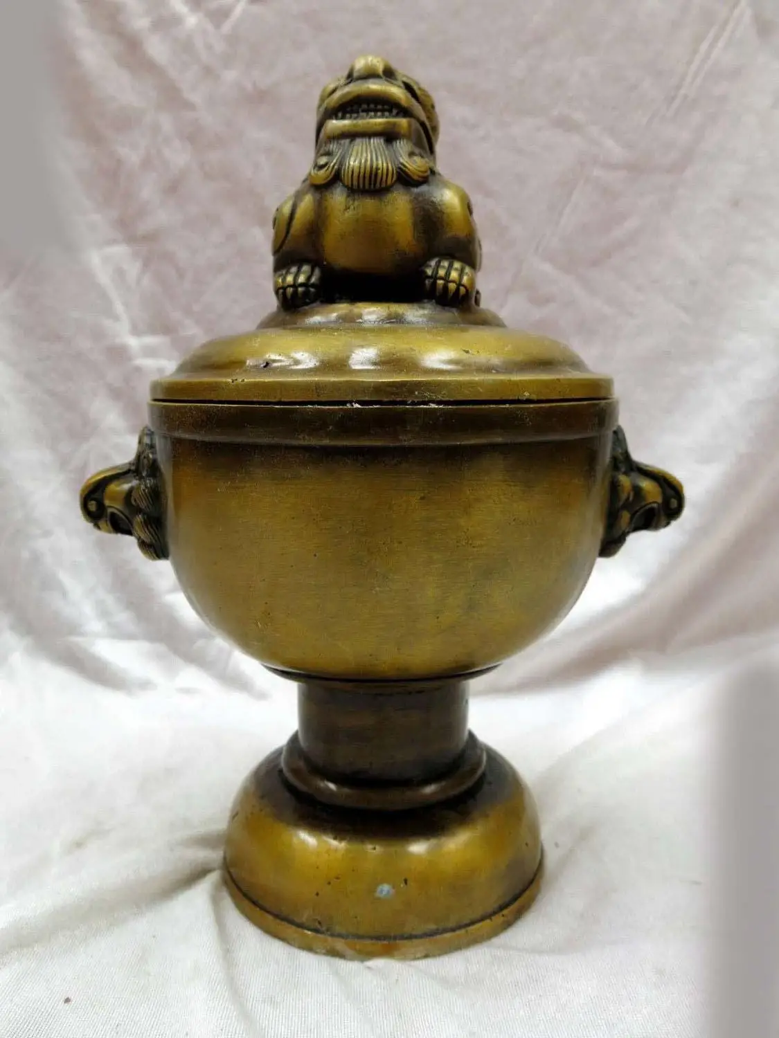 

Brass censer sculpture China carved Foo Dogs Lion copper incense burner Statue (D0426)