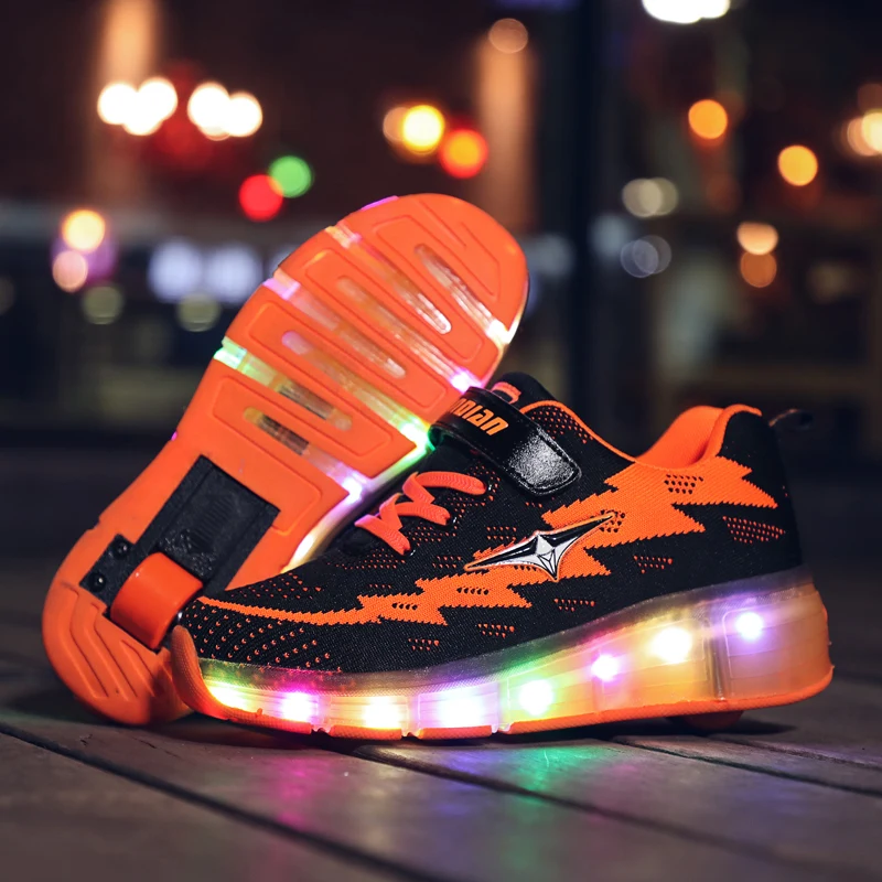 Детская обувь Детские светящиеся кроссовки с двумя колесами детские роликовые коньки туфли со светодиодной подсветкой для мальчиков и девочек