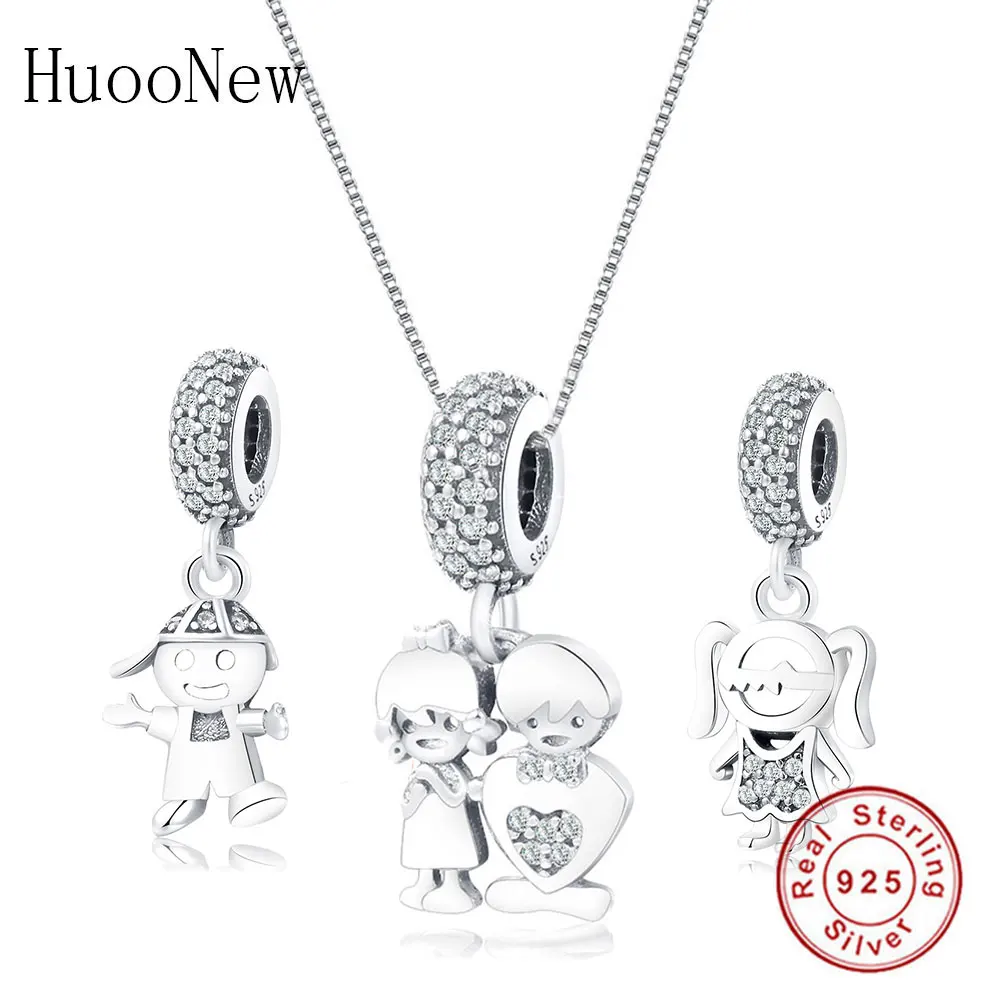 

Huoonew 925 Sterling Silver Family Antique Little Boy Girl Zirconia Crystal Collar Necklaces & Pendants Women Choker Trinket