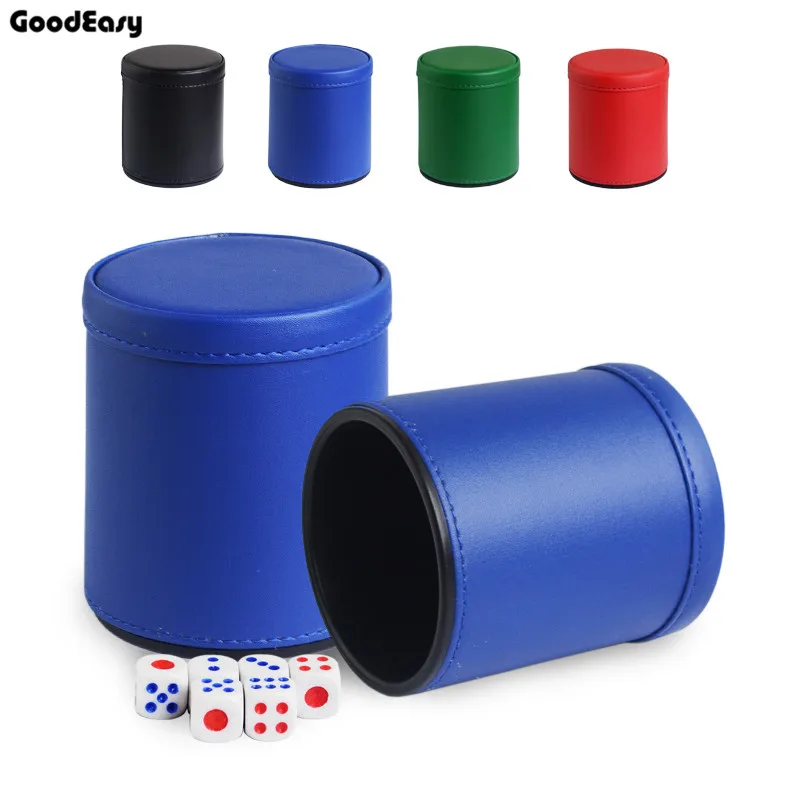Leather Dice Cup With 6pcs No Logo Acrylic Dices Polyhedral Dice Cup