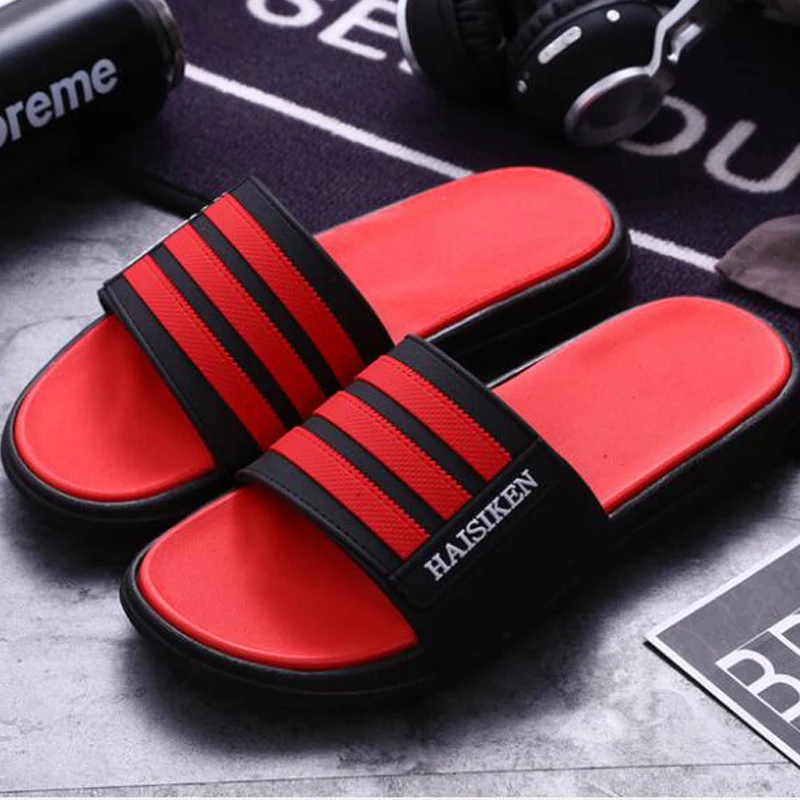 

COOLSA Men's Striped Flat Slippers Men Fashion Summer Outdoor Sports Flip Flops Bedroom Soft Slippers Travel Beach Slippers Hot