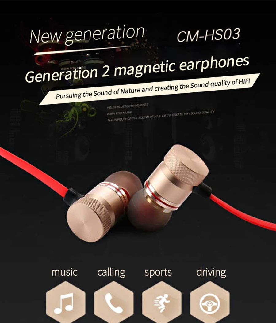 Magnetic music bluetooth earphone Y10 sport running wireless bluetooth headset with Mic For iPhone 8 X 7 Xiaomi 001