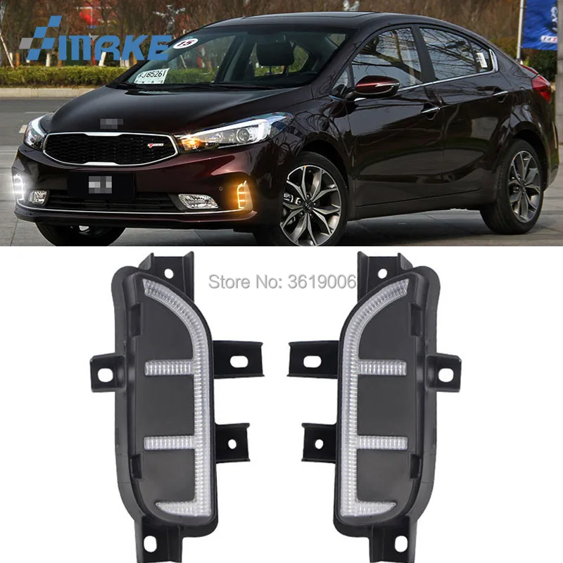 

smRKE For KIA K3 2016 LED DRL Daytime Running Lights White Driving Light + Yellow Turn Signal Waterproof