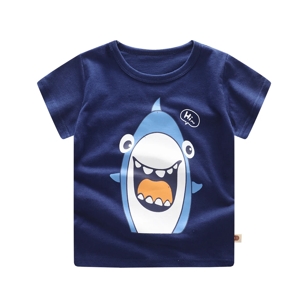 Детская футболка для мальчиков, футболки, детская футболка летние топы с принтом акулы, футболки для девочек, одежда для малышей с героями мультфильмов 9 стилей DS19