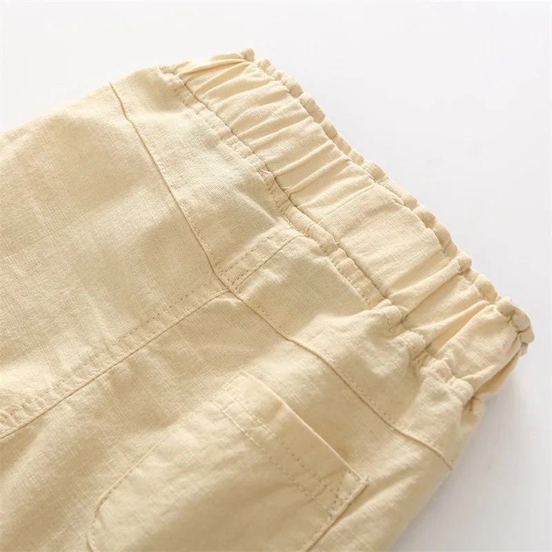 DE персик для маленьких мальчиков летние хлопчатобумажные шорты льняные детские шорты для мальчиков и девочек детские свободные пляжные штаны детская одежда рост 90–130 см