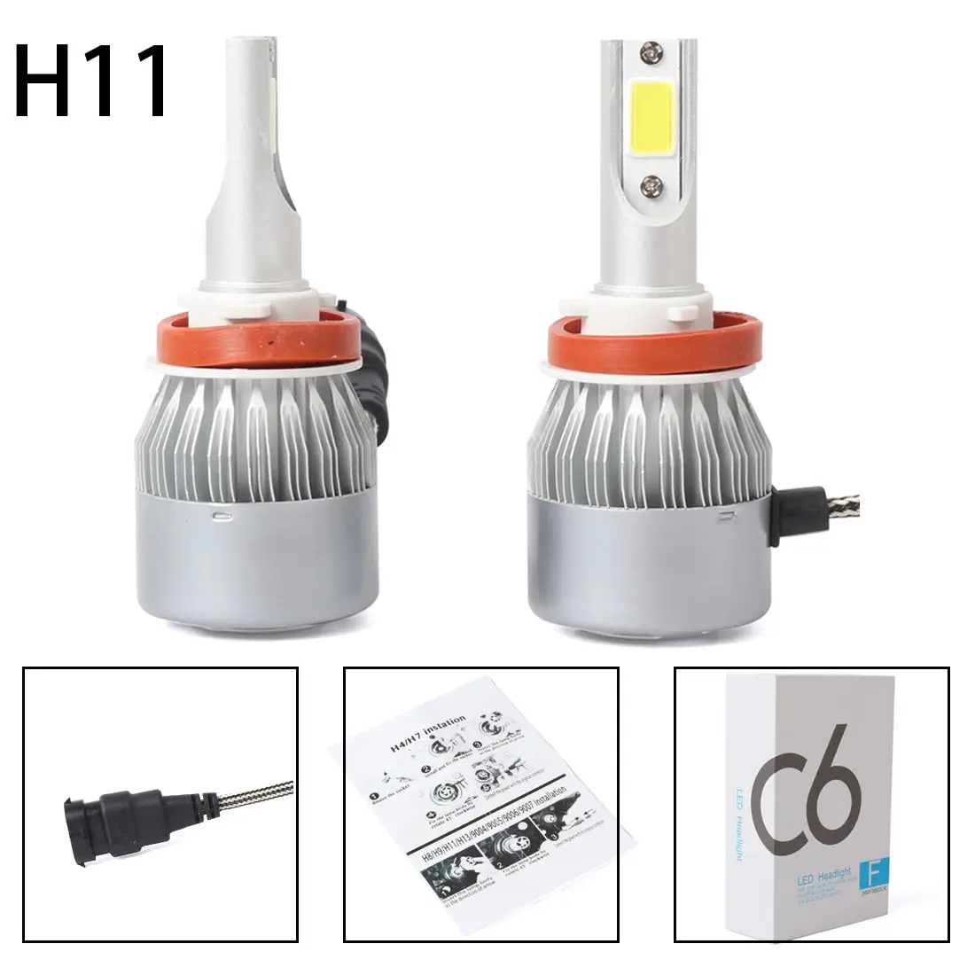 

New 2pcs C6 LED Car Headlight Kit COB H11 36W 7600LM White Light Bulbs