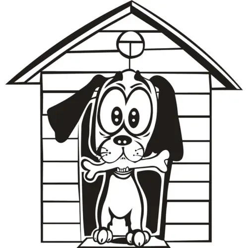 Dog In Doghouse Cartoon Funny Canine Pet Dogs Wall Sticker Home Decor