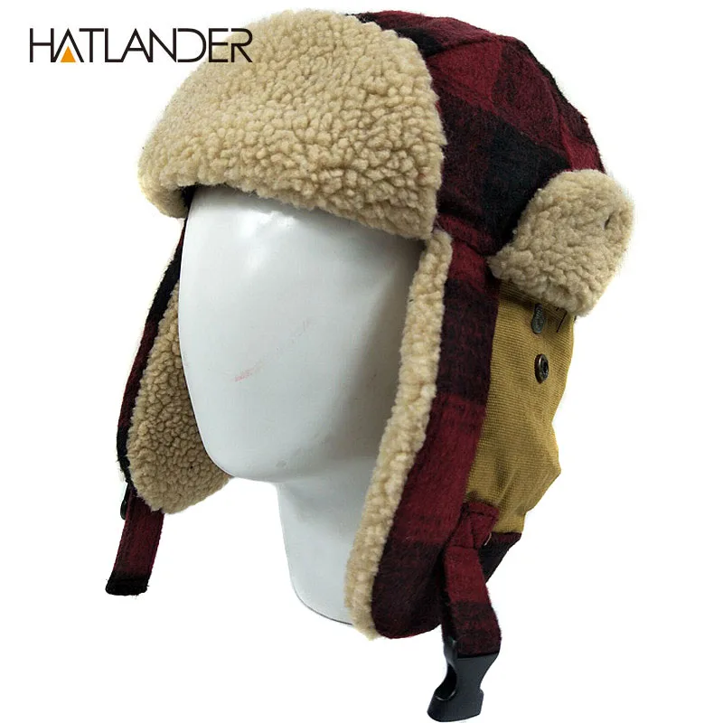 

[HATLANDER]Outdoor earflap bomber hats for men women thick Russian Ushanka aviator trooper snow ski berber fleece winter hat cap