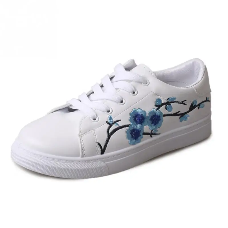 

2018 Women's Flats Espadrilles PU Leather Chinese Traditional Embroidery Leisure Female Footwear Lace Up Flower Shoes for Woman