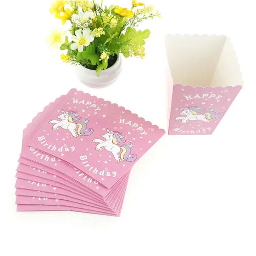 Baby Shower Wedding Decor 10pcs Unicorn Party Sets Unicorn Popcorn Boxes Happy Birthday Party Candy Box for kids Party Supplies
