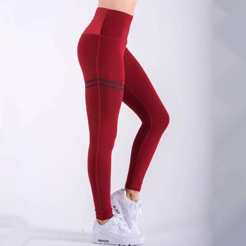 Для женщин Йога эластичные брюки с высокой посадкой Фитнес спортивные облегающие леггинсы с принтом спортивная одежда для бега спортивные штаны для девочек Спортивная быстросохнущая тренировочные штаны - Цвет: Red