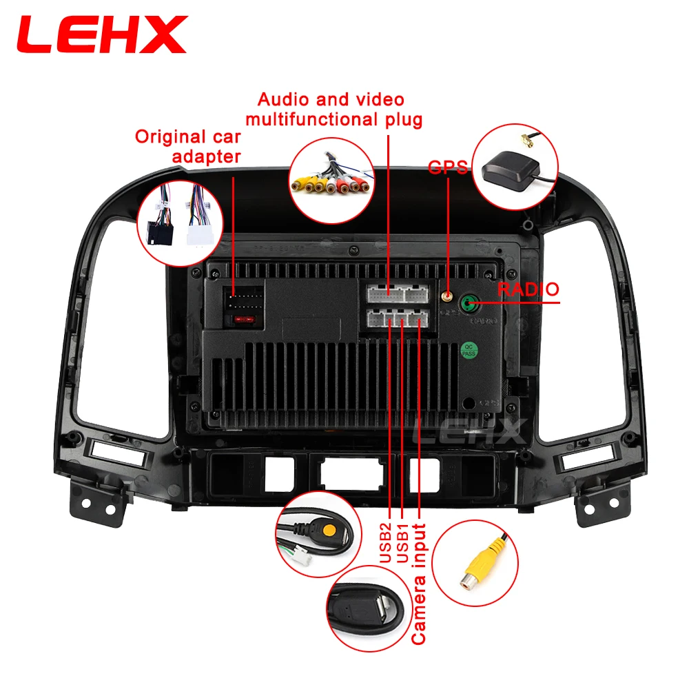 LEHX Автомагнитола Android 8,1 2 Din мультимедийный плеер для hyundai Santa Fe 2005-2012 wifi автомобильный DVD Gps навигация