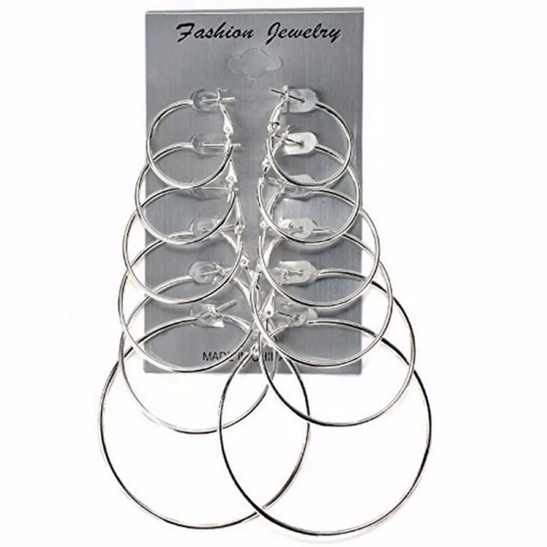 Big Round Circle Earring 6Pairs/set Elegant Women Hoop Earrings boucle d'oreille Bijoux Femme Jewelry Shellhard