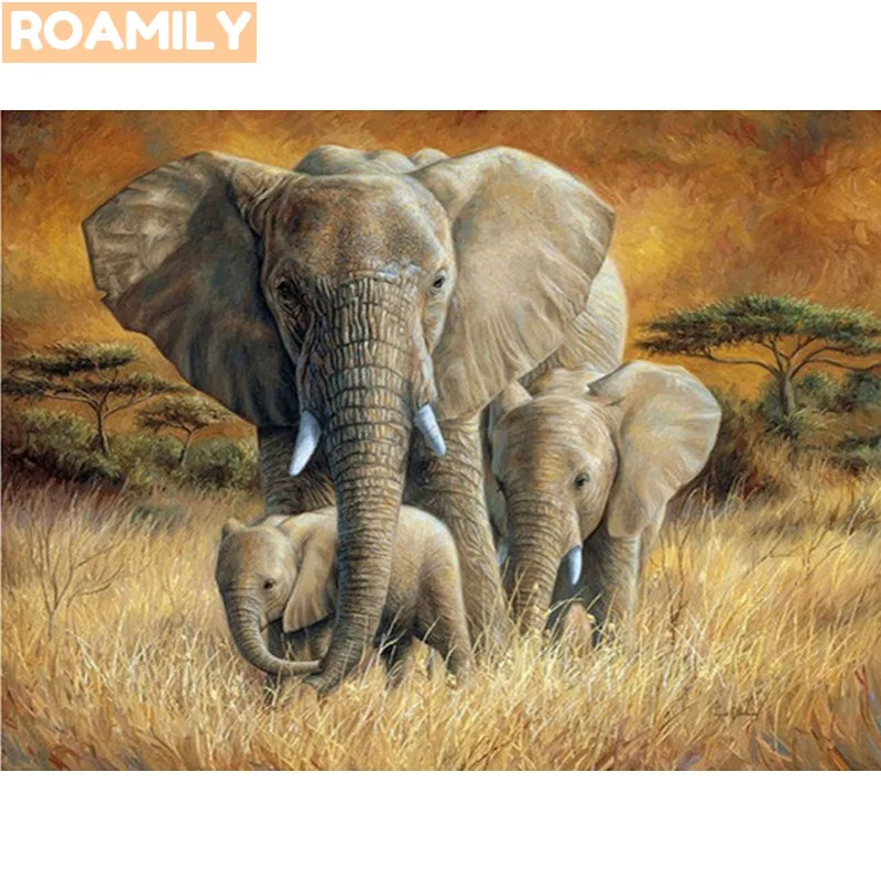 ROAMILY, 5D алмазная живопись слон, «Семья слонов», алмазная вышивка, полная квадратная/круглая дрель, DIY домашний декор