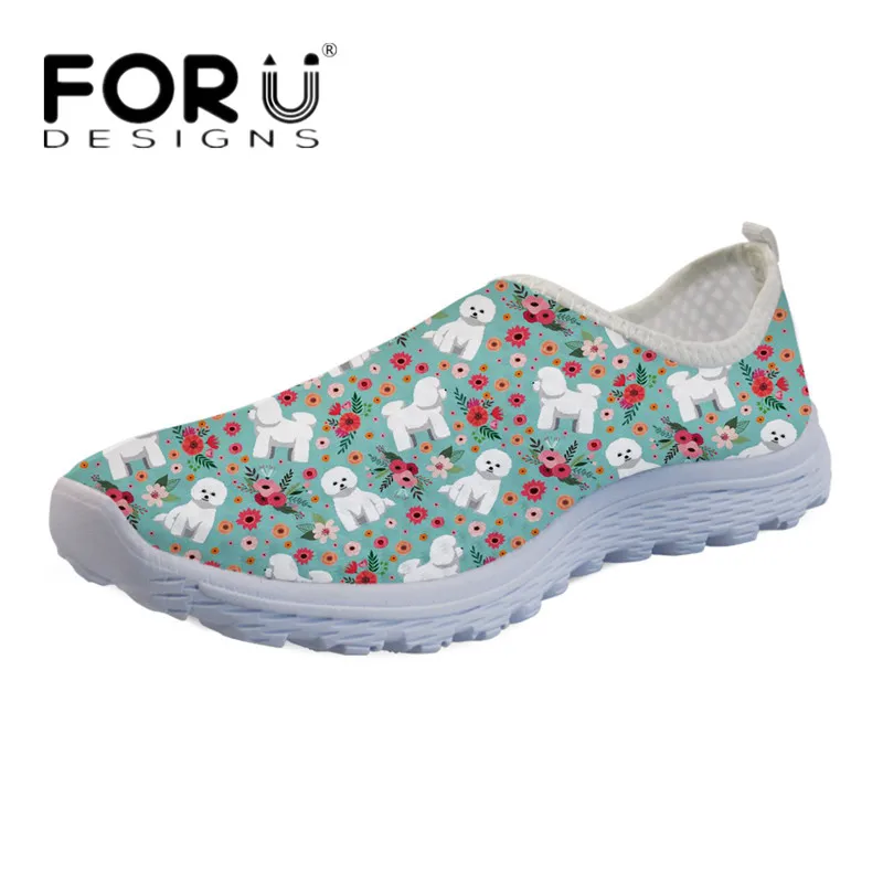 

FORUDESIGNS Summer Mesh Beach Flats Cute Bichon Frise Flower Women Casual Slip-on Sneakers Lightweight Leisure Flat Shoes Girls