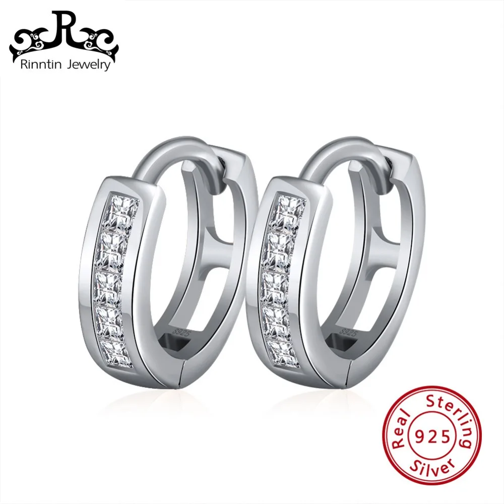 

Rinntin 925 Sterling Silver Hoop Earrings for Women AAA Cubic Zircon Hollow Design Rose Gold & Silver Earring Jewelry TSE105
