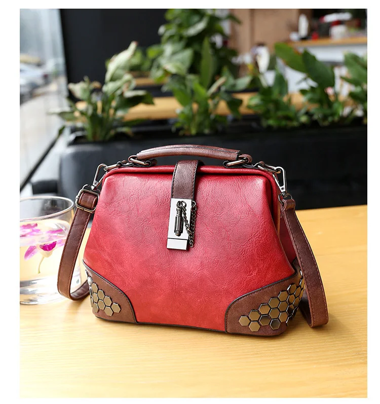 bolsa senhora pequenos sacos crossbody couro rebite médico c229