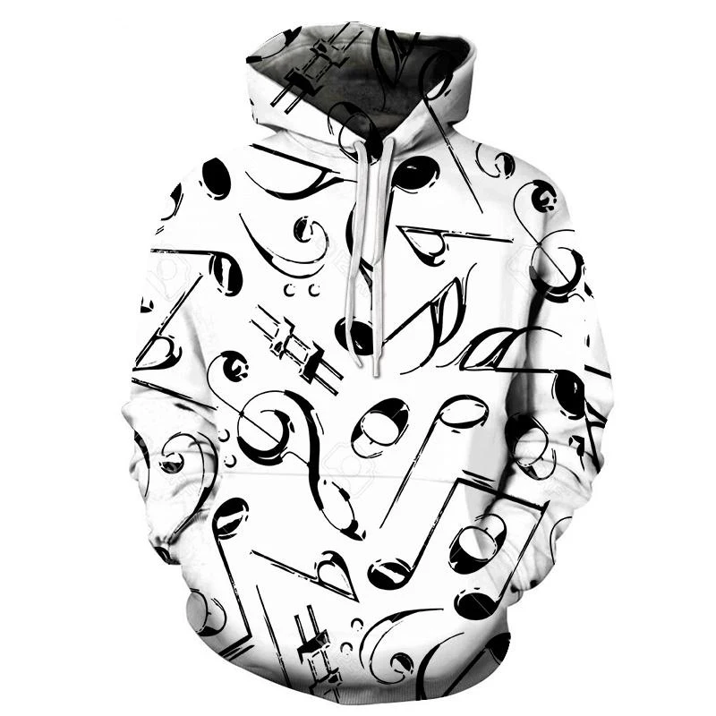 

2018 New Fashion Cool Sweatshirt Hoodies Men Women 3D Printed Black And White Note Music Tee Hot Style Streetwear Long Sleeve