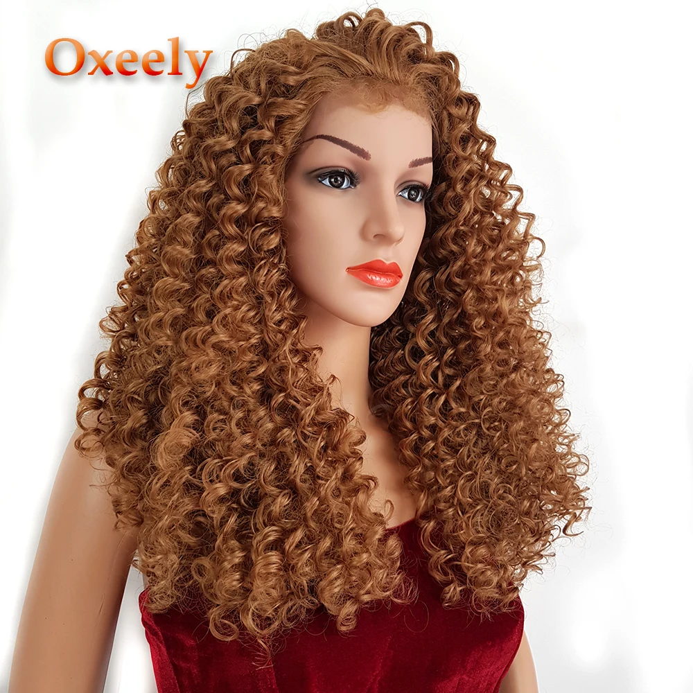 Oxeely Kinky Curly Synthetic Lace Front Wigs Light Brown 10 Color Baby
