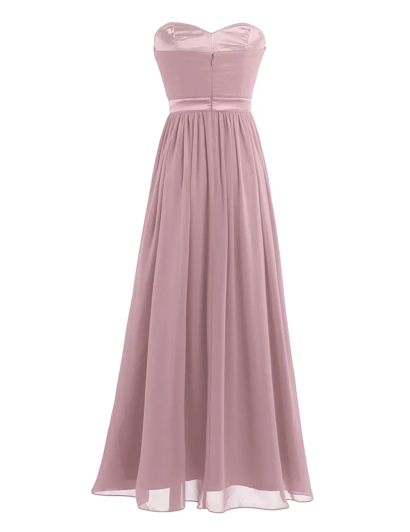 Dusty Rose Pleated A Line Long Bridesmaid Dress