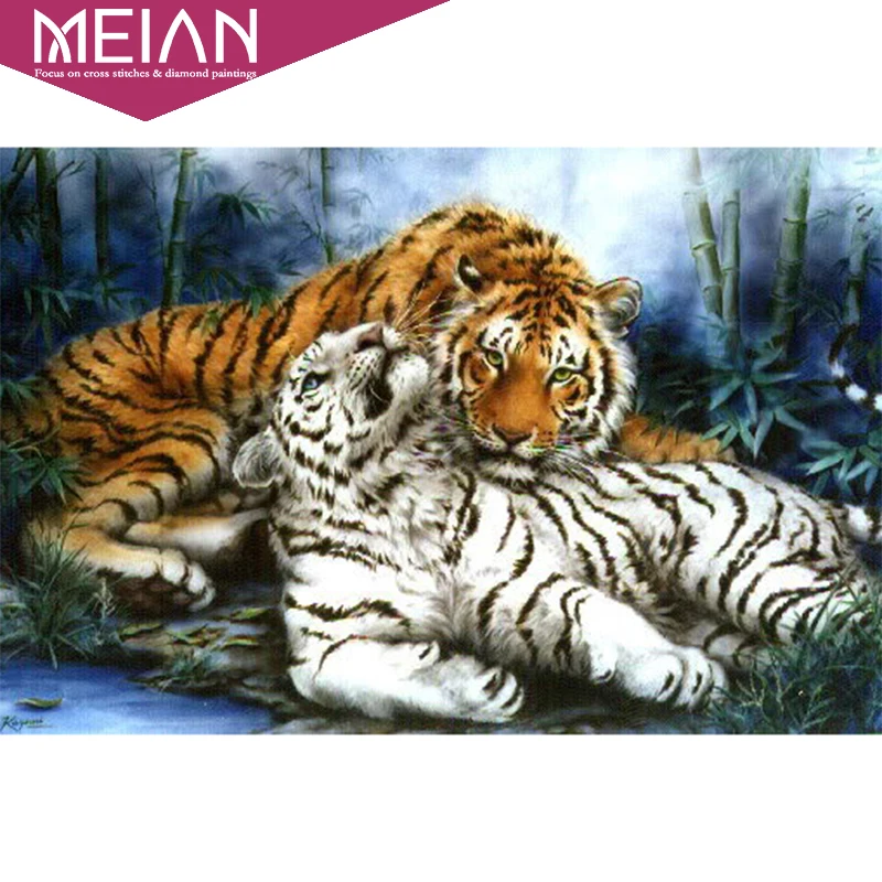 Алмазная вышивка Meian 3D "Тигры", 5D, сделай сам, вышивка крестом, картина из смолы, полная круглая Алмазная мозаика, домашний декор
