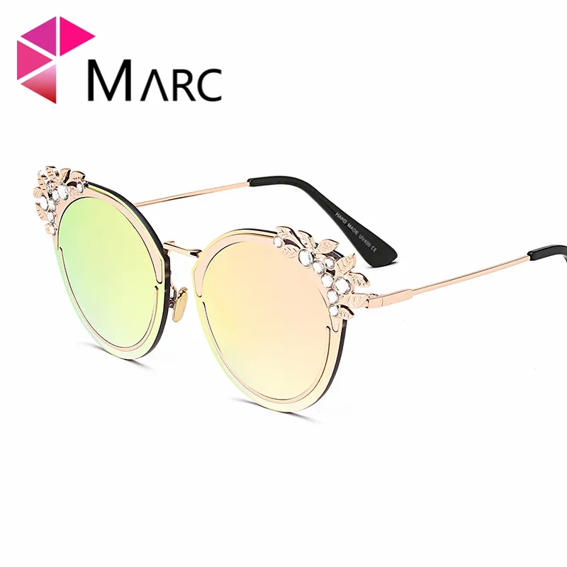 

MARC UV400 WOMEN sunglasses Gradient Clear Blue Brand Resin Mirror Cat eye Silver Pink Alloy Metal Crystal Rimless