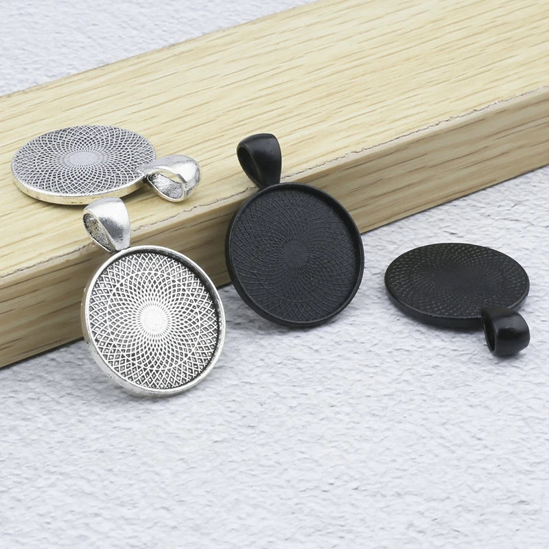 

10Pcs/Lot Fit 22mm cabochon settings antique silver+Black cameo base diy blank bezels pendant blank trays for jewelry making