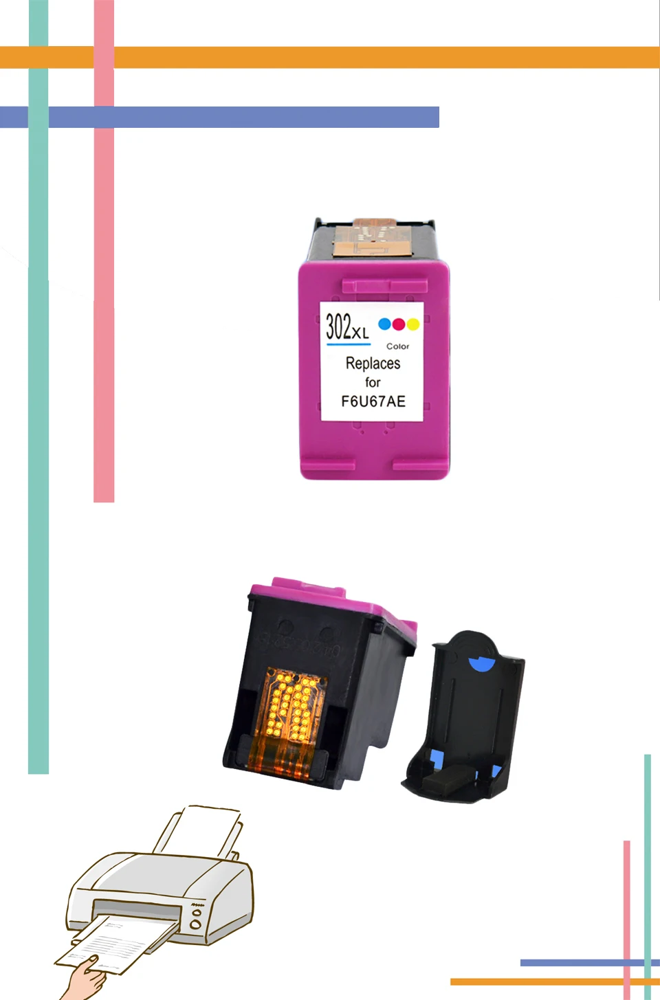 for HP302 Color compatible cartridge